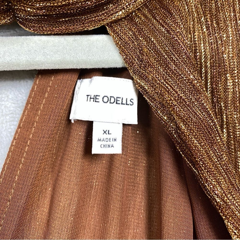 The Odells Shimmer Loretta Long Sleeve Tiered Open Back Keyhole Sz XL Brown - Picture 10 of 11